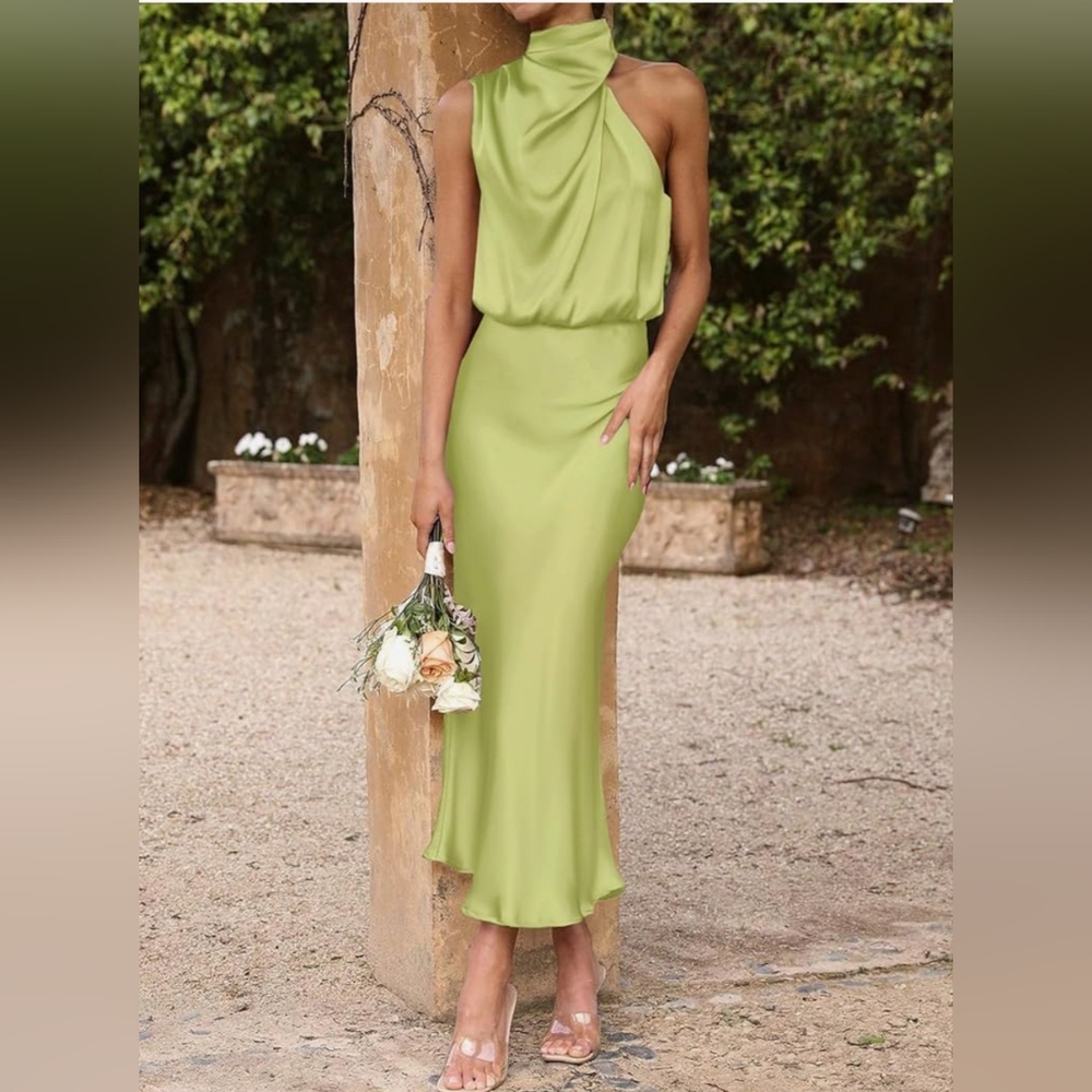 Elegant Green Halter Neck Dress By BTFBM